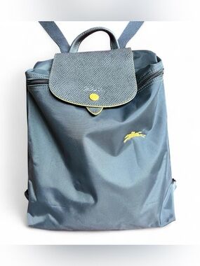 Longchamp Le Pliage Club backpack, grey with yellow accents